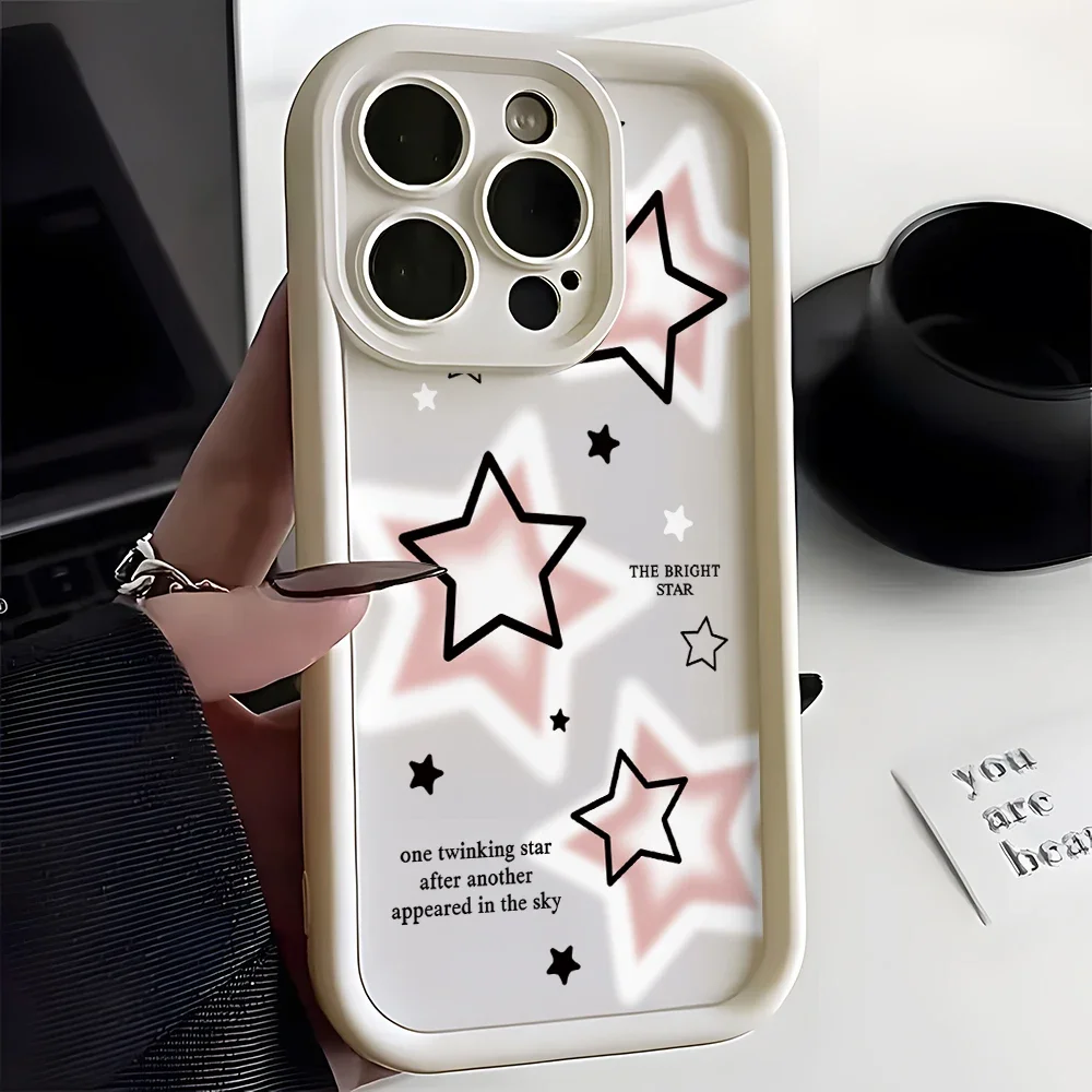 Cute Pink Stars Phone Case for Oppo Reno 12 11 10 8 7 6 5 4 3 2 Reno12 Reno11 Reno10 Reno8 T Z F Pro Plus 4G 5G Ladder Cover