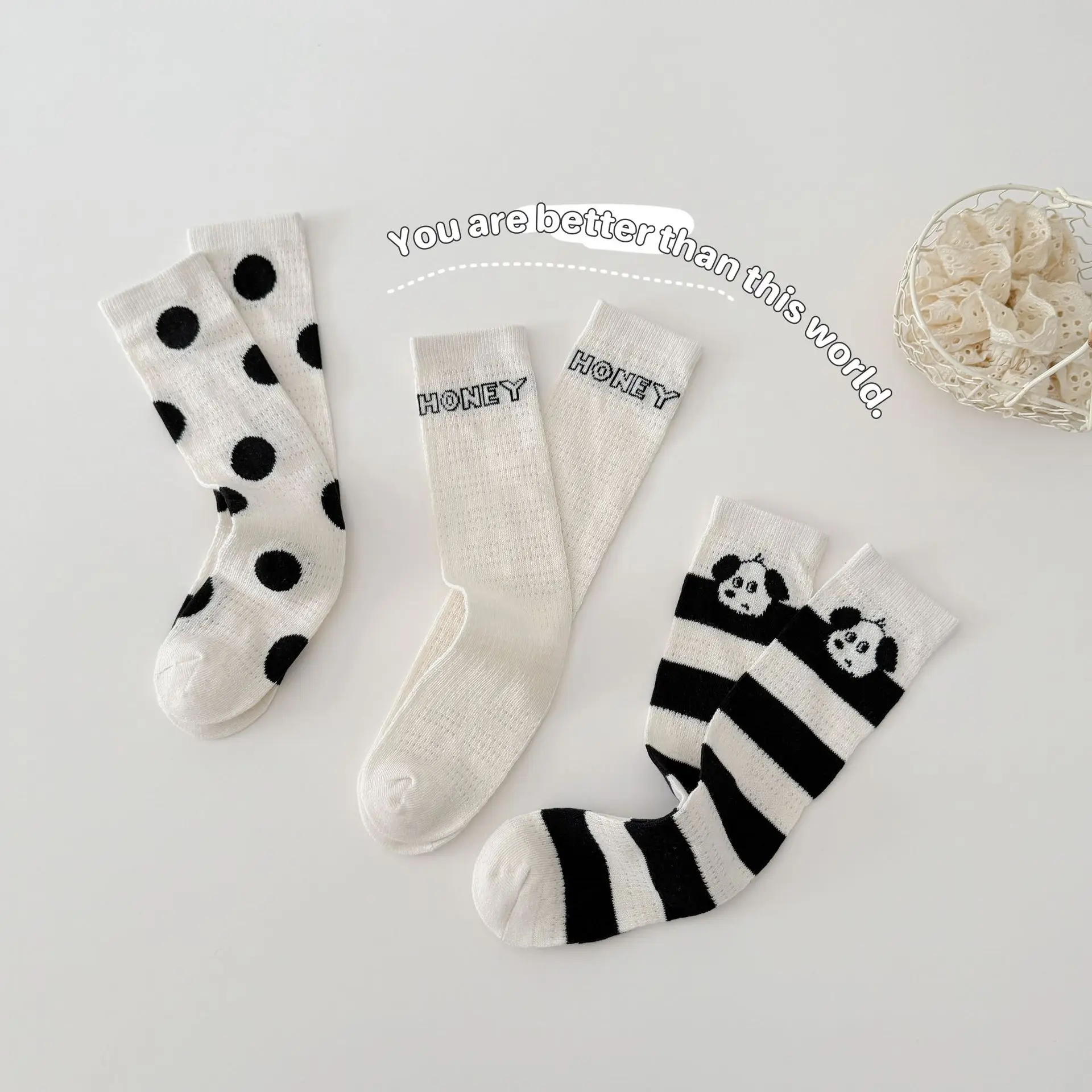 Spring Summer Kids Socks Korean Wave Point Long Cotton Socks for Boys and Girls Trendy Thin Mesh Socks