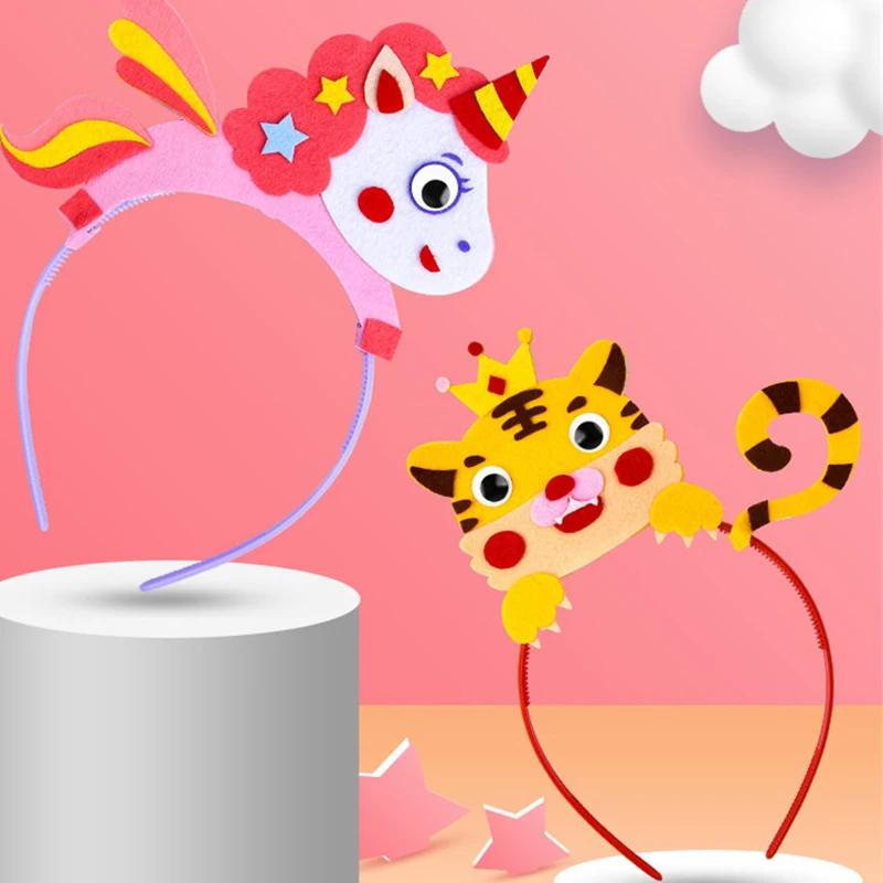 

Creative DIY Craft Toys Crown Hat Princess Headwear Cartoon Animal Pattern Kindergarten Handmade Art Party Decorations Kids Gift