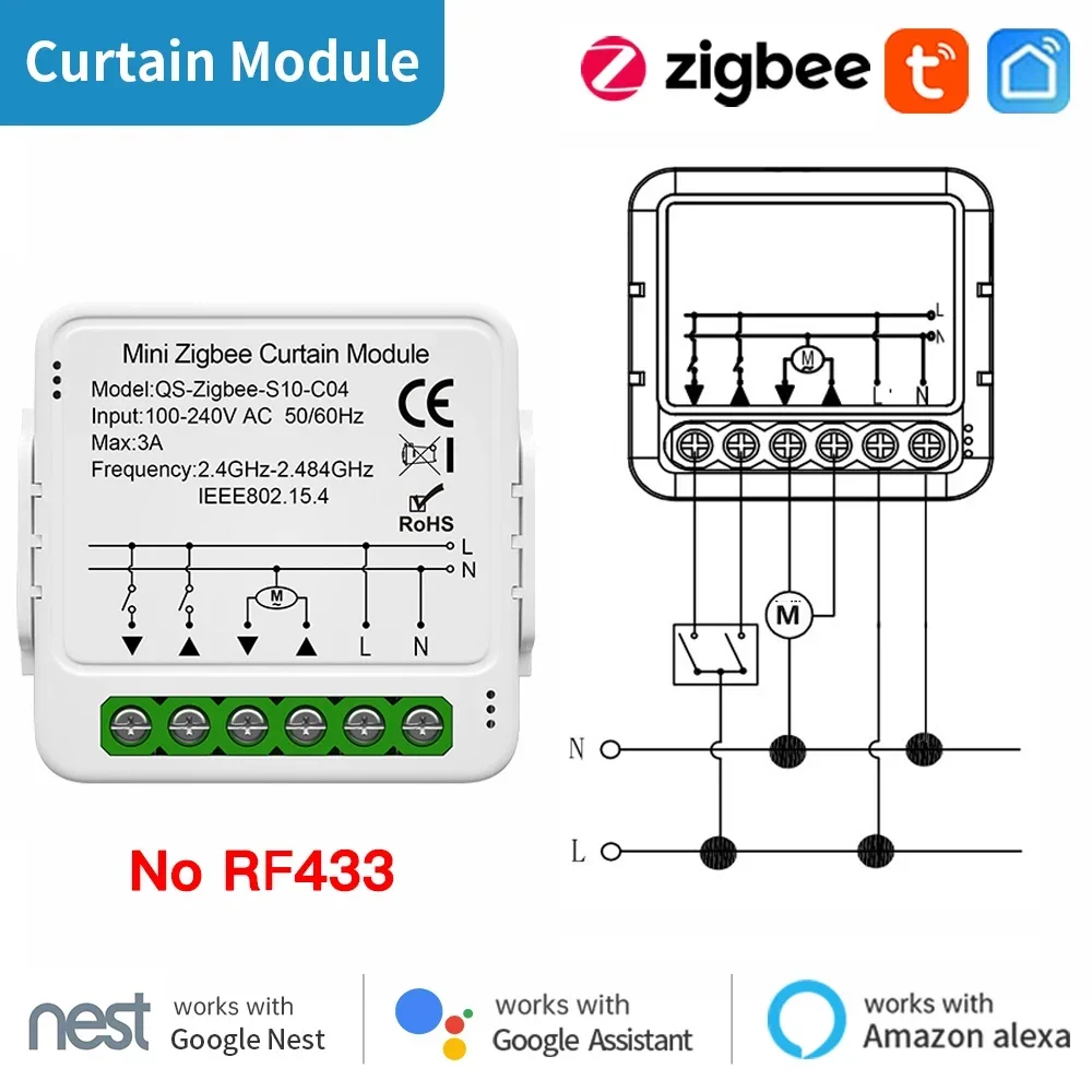 TNCE Tuya Vorhangschaltermodul WiFi ZigBee RF433 MHz, Rollos, Rollladen, Motorunterbrecher, Smart Control Voice Alexa Google Home 9