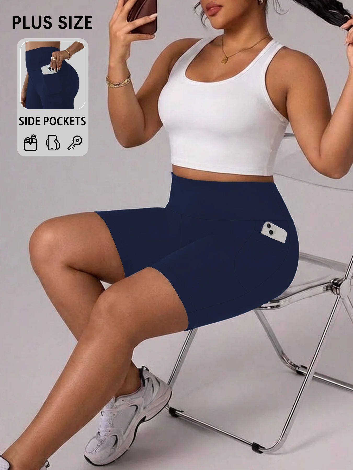 

Шорты-велосипедки больших размеров с высокой талией для женщин, с карманами, супермягкие, с эффектом утягивания живота, не просвечивают, для тренировок, бега, йоги