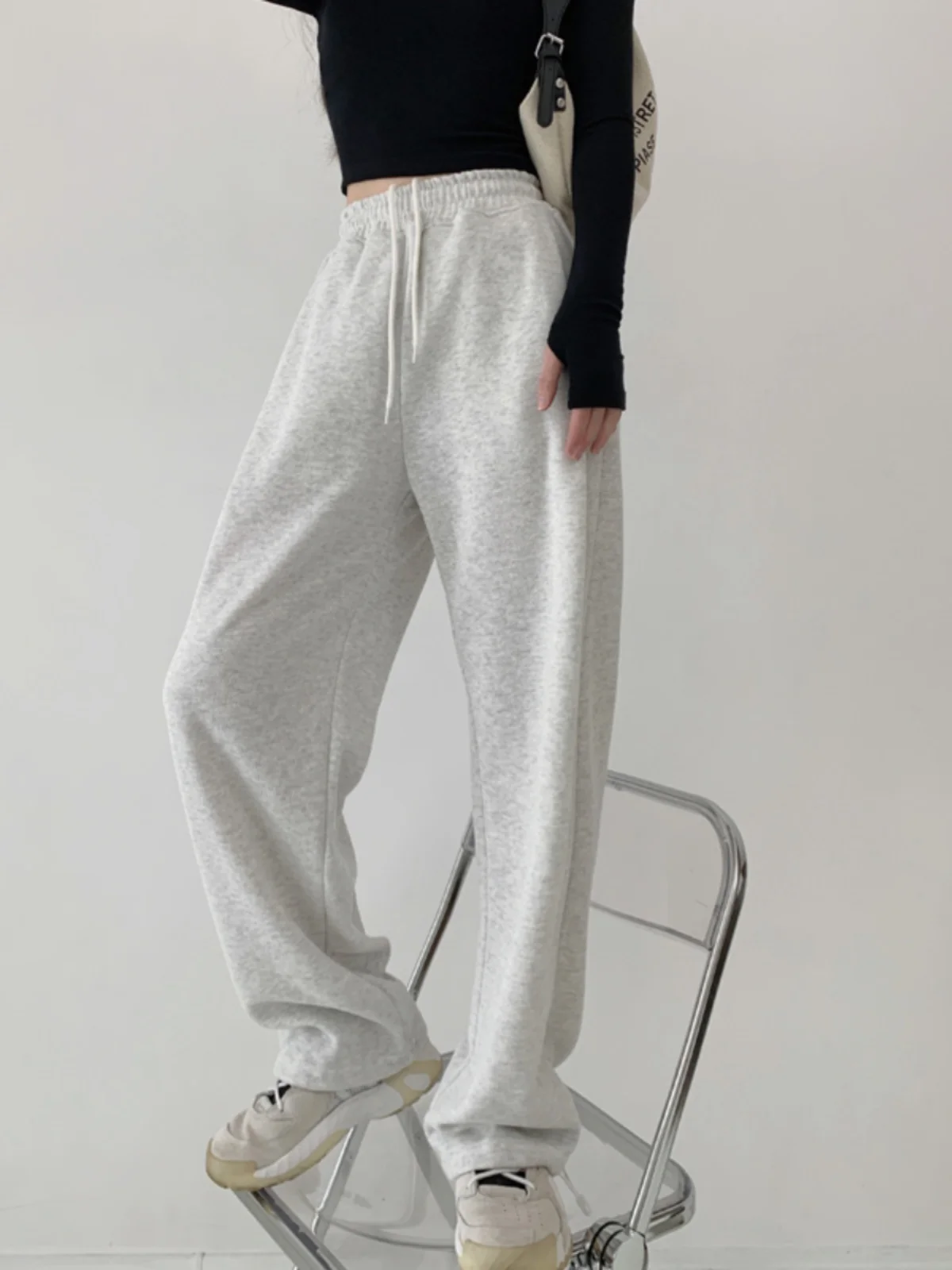 

Женские спортивные брюки с высокой талией в американском стиле, длинные брюки с завязками, уличные модные свободные повседневные брюки для похудения