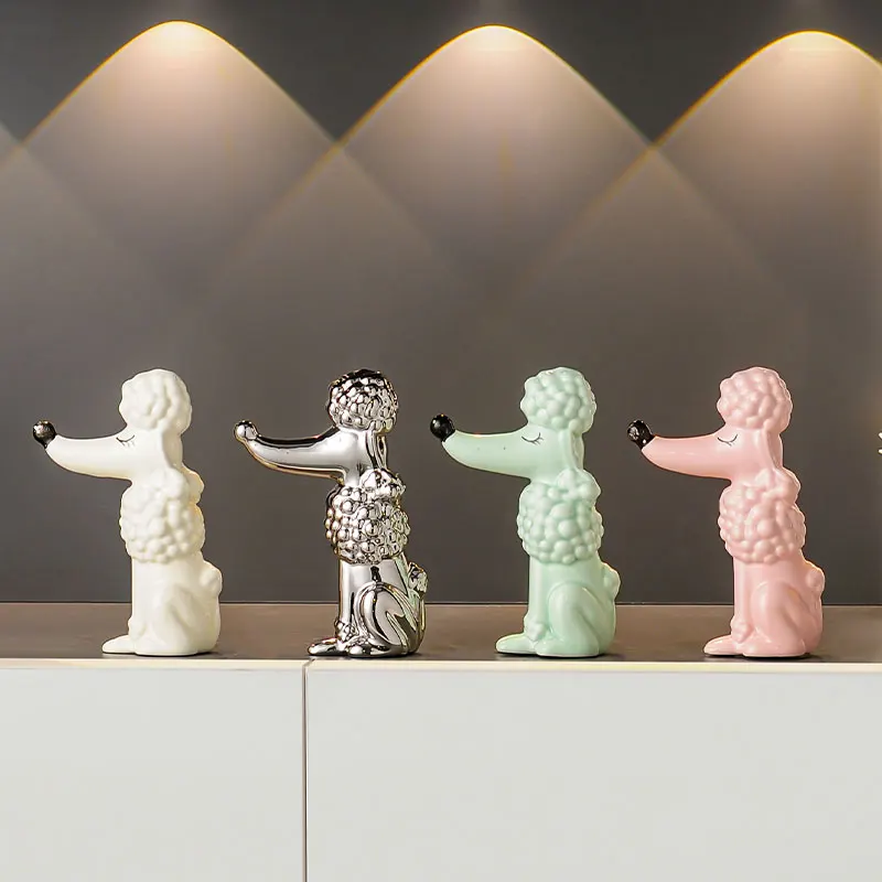 pp-Ceramic Poodle Sculpture Living Room Office Desktop Wine Rack Decoration Dog Statue Animal
