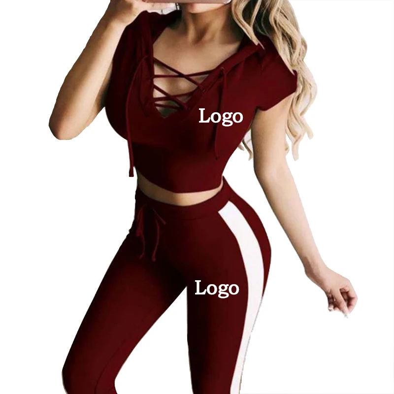 Women\'s casual sports yoga fitness sports suit hoodie + pants sportswear two-piece suit Customize your logo