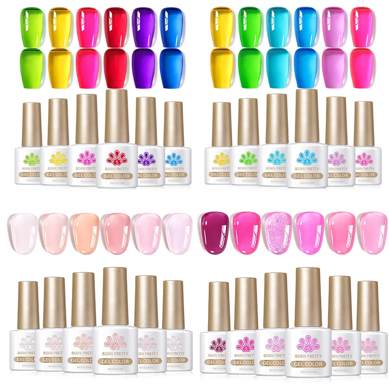 

Born Pretty 6 Bottles Jelly Gel Nail Polish Set Spring Summer Crystal Glass Translucent Pastel Gel Sweet Colors Soak Off Varnish