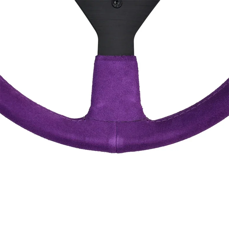 High Quality 14 Inch No Hole Flat Bracket Racing Steering Wheel 40MM Deep Drift Simulation Steering Wheel With Purple Suede Leat
