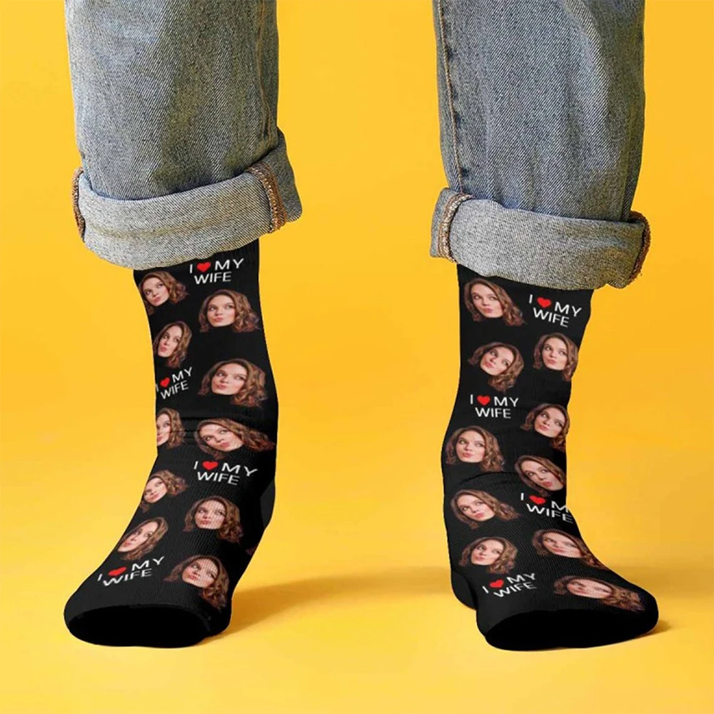 جوارب وجه مخصصة مثيرة للاهتمام، جوارب غير رسمية، جوارب محايدة، جوارب هدايا صور شخصية له/ها