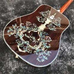 All SOLID WOOD D Type Acoustic Guitar Spruce Top Abalone Inlays Ebony Fingerboard Guitarra