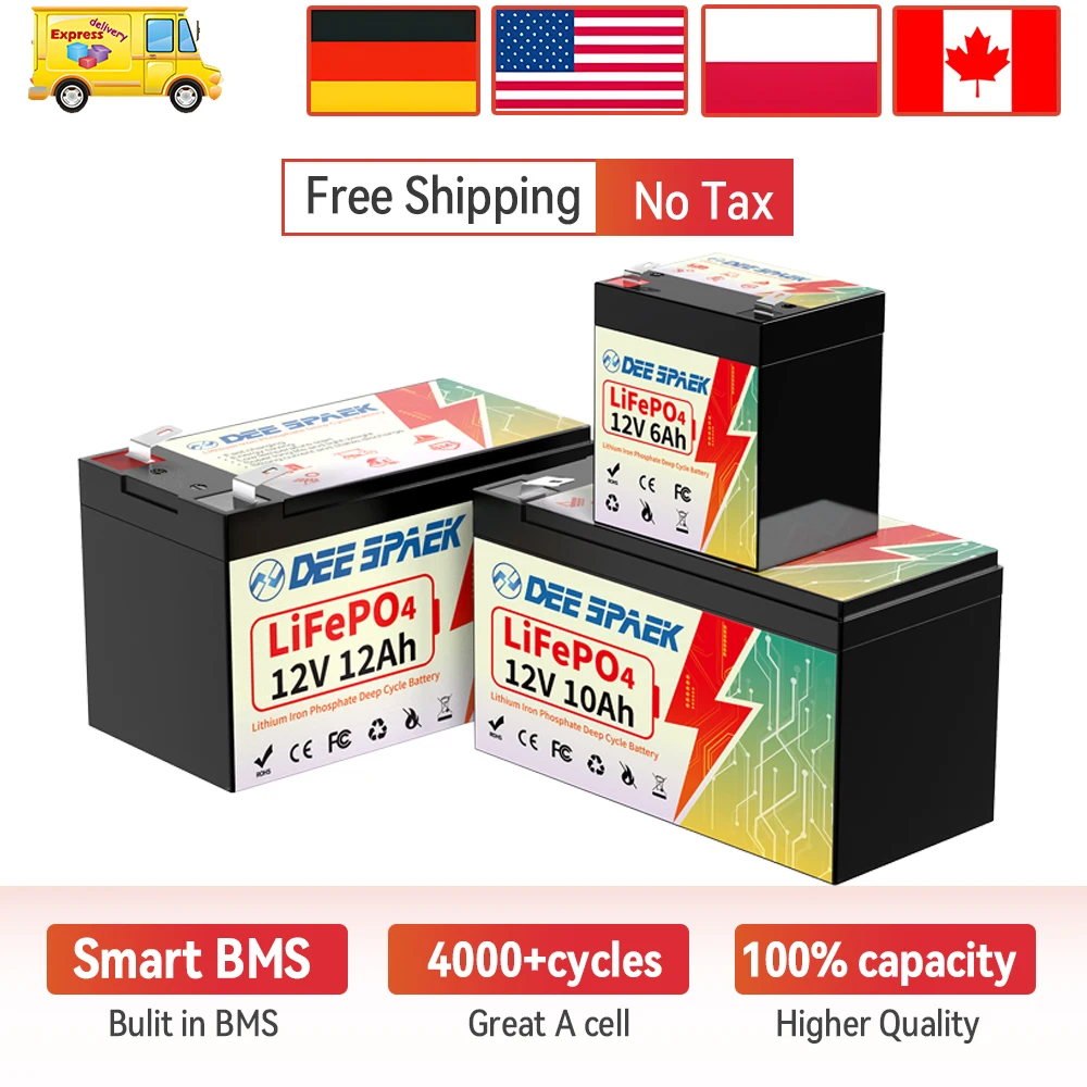 EU Stock LiFePO4 Battery Pack 12V 6Ah 10Ah 12Ah With BMS Lithium Iron Phosphate Energy Storage Battery For RV Campers Kids Car