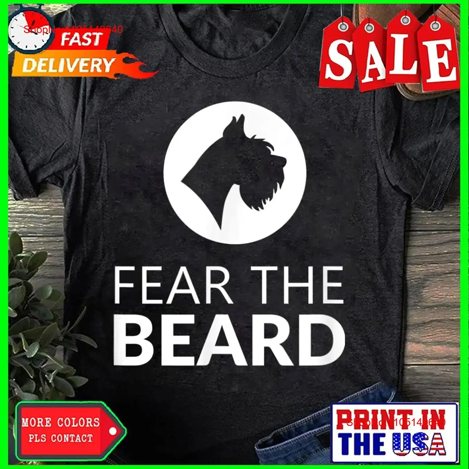 Fear The Beard Lustiges Schnauzer-Liebhaber-T-Shirt für Hundeliebhaber, Vintage, gewaschen, weich, leicht Designer-Kleidung, stilvoll, Unisex