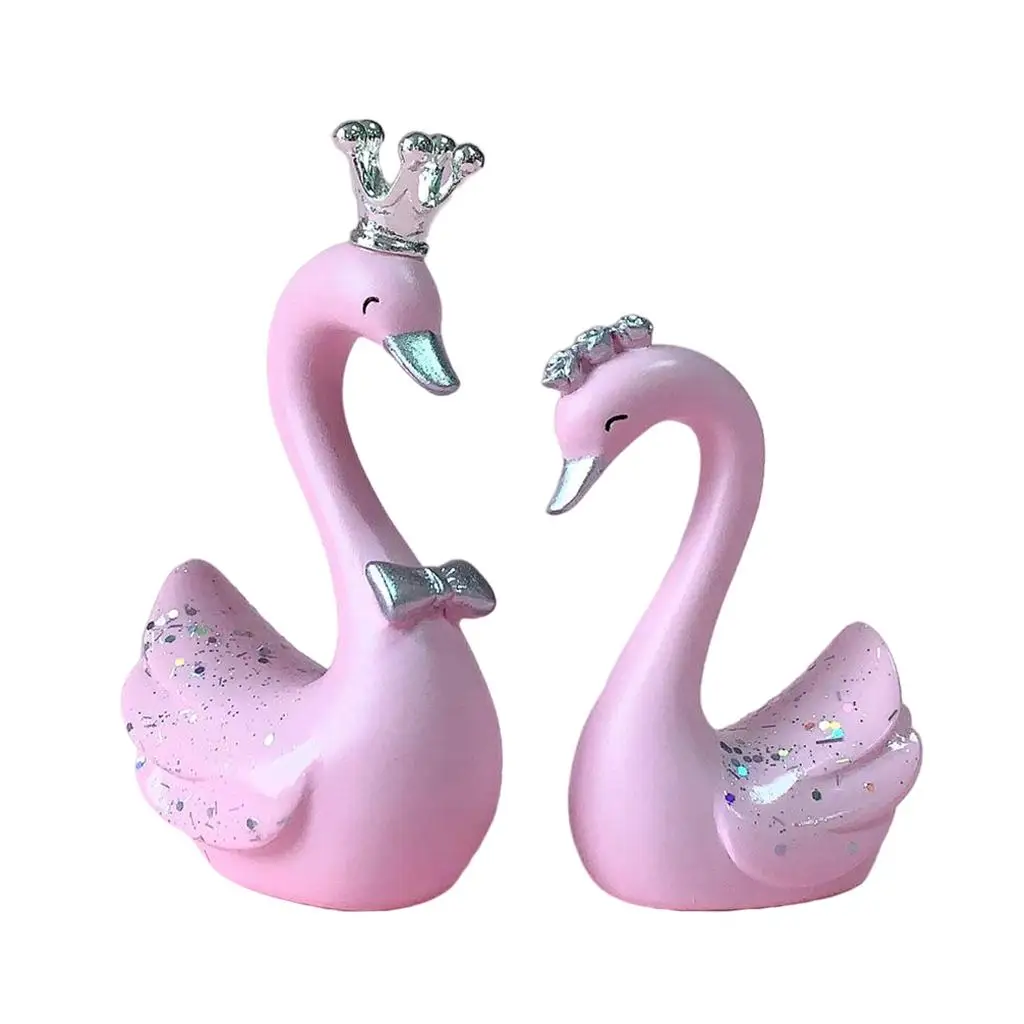 Resin Miniature Crown Swan Statue Figurine Crafted Sculpture Garden Table Top