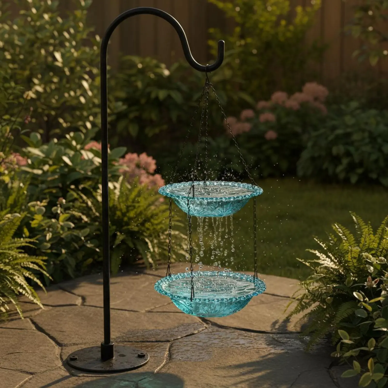Solar Powered Avian Bath Water Feature Attracts Birds Solar Hanging Avian Bath Garden Decor Crystal Clear Bowl for Gardeners