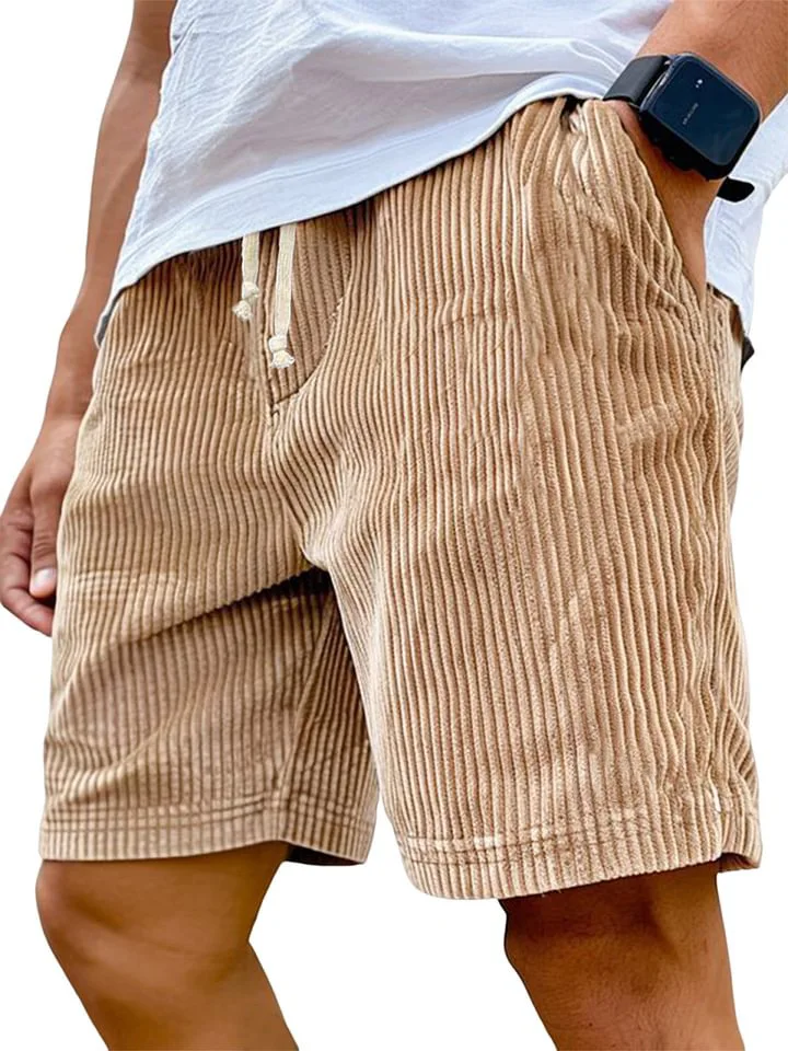 2026 European And American Cross-Border Amazon New Men's Retro Embroidered Corduroy Fashion Lace-Up Casual Shorts