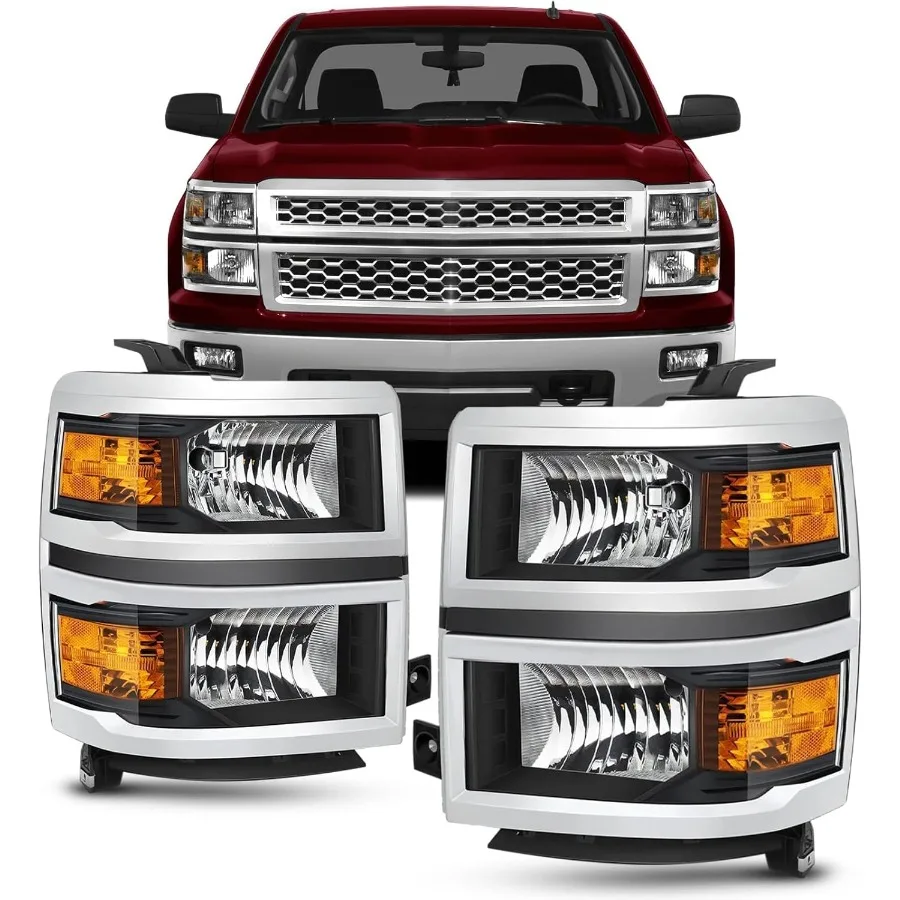 

Pair Headlights Assembly Compatible with 20142015 Chevy Silverado 1500 Pickup Truck for Enhanced Night Driving Safety and Styli