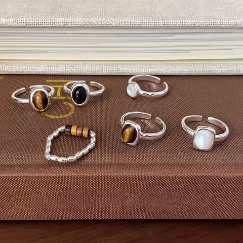 PANJBJ 925 Sterling Silver Tigereye Ring for Women Geometry Retro Versatile Design Finger Jewelry Female Gift Dropship Wholesale