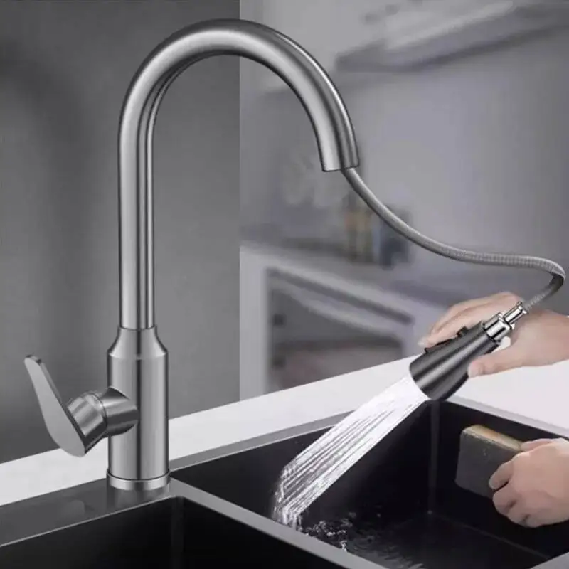 

Pull-Out Faucet Deck Mounted Hot And Cold Water Taps Kitchen Sink Mixer Tap