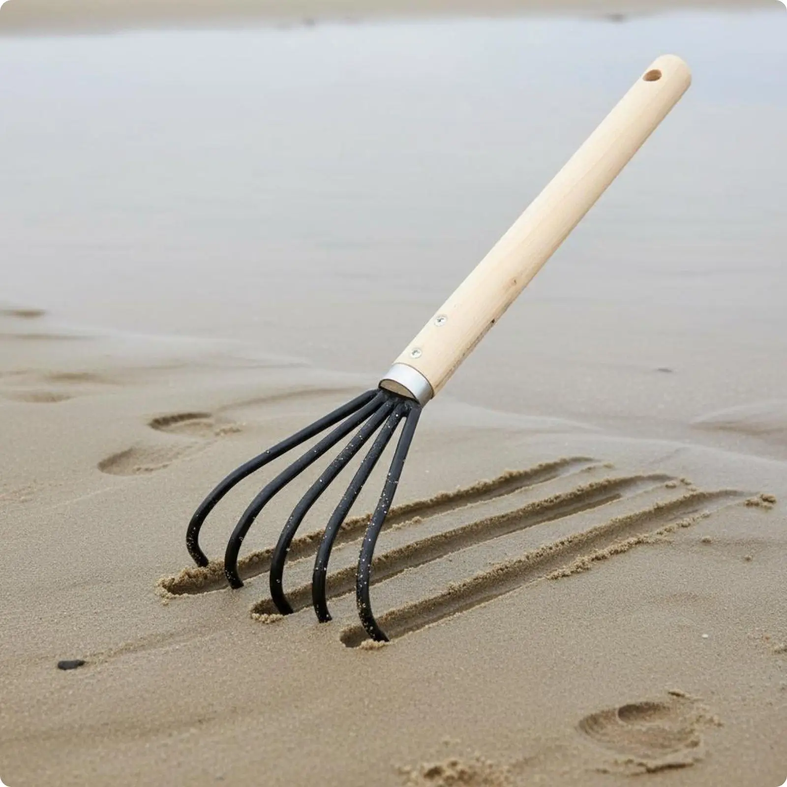 Garden Rake Short Handle 5 Tine Claw Tool for Sand Raking Leaf Gathering and Seafood Excavation Outdoor Use