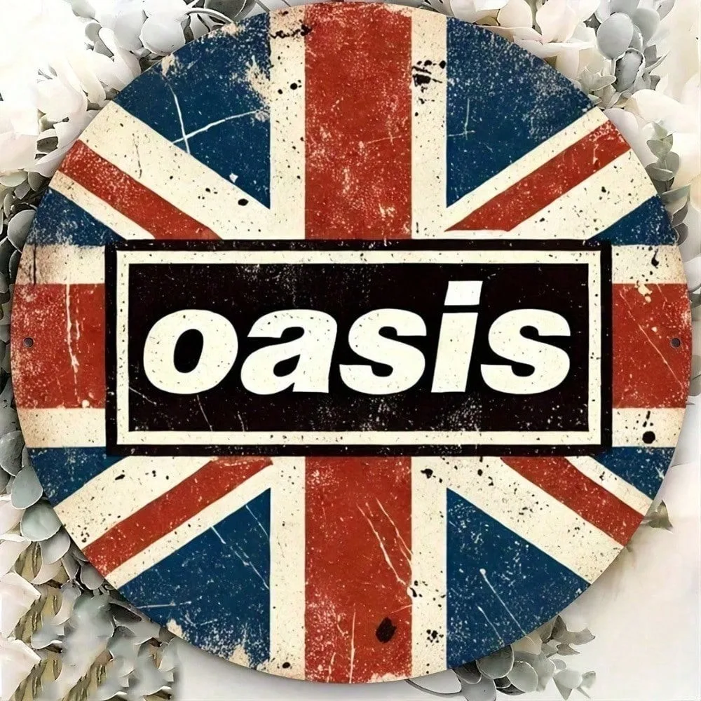 Oasis Retro Metal Wall Sign 8 Inch Vintage Band Plaque Outdoor Indoor Decor