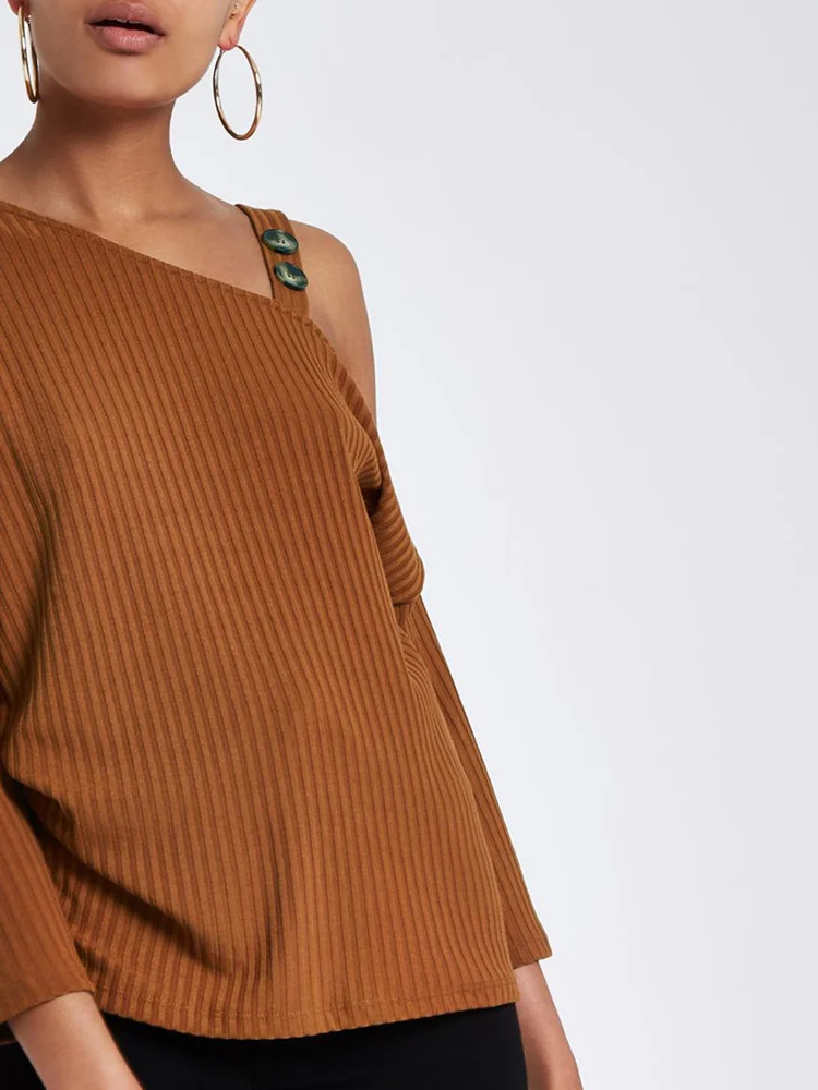 

New Spring Autumn Pure Color Slope oulder Knitted irt Women's Faion Briti Sle Loose Fit Long Sve