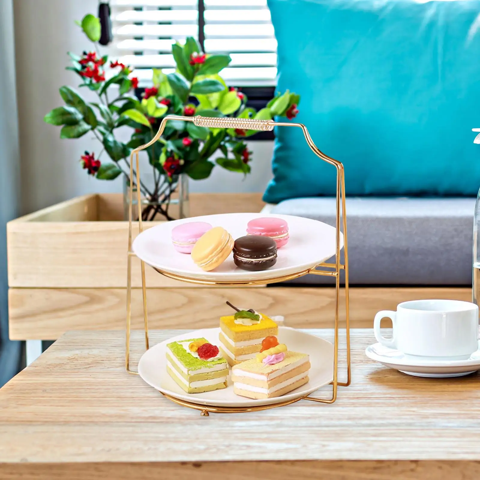 Durable 2 Tier Dessert Pastry Plate Rack Display Fruit Candy Shelf for Tea Party Serving Birthday Parties Pastry Dish Decoration