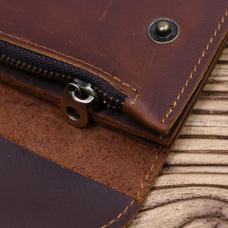 100% echtes Leder Brieftasche Für Männer Männlich Marke Vintage Handgemachte Kurze Kleine männer Geldbörse Karte Halter Mit Zipper Münzfach tasche – Detail 12