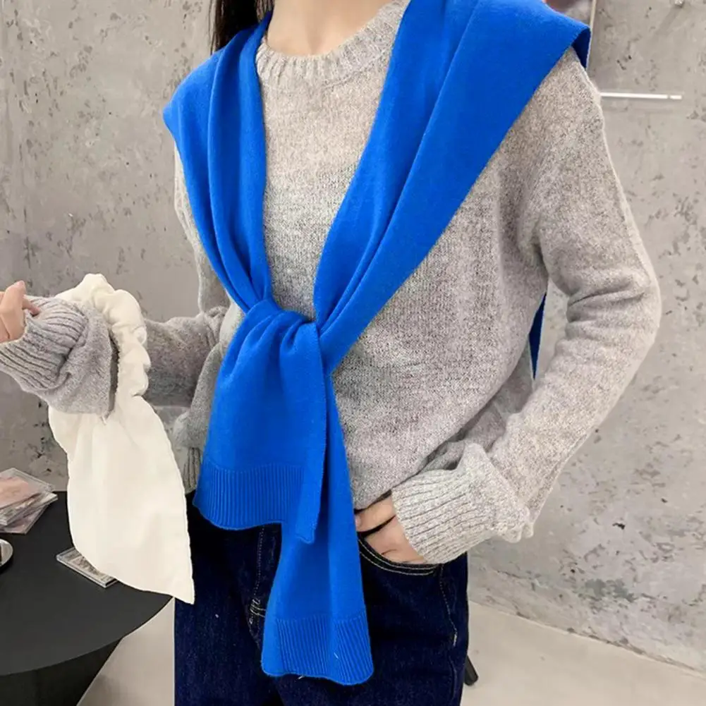 Warm Shawl Collar Elegant Lace-up Shawl Collar with Ribbed Trim Knitting Women's Autumn Winter Elastic Fake Collar Stylish for A