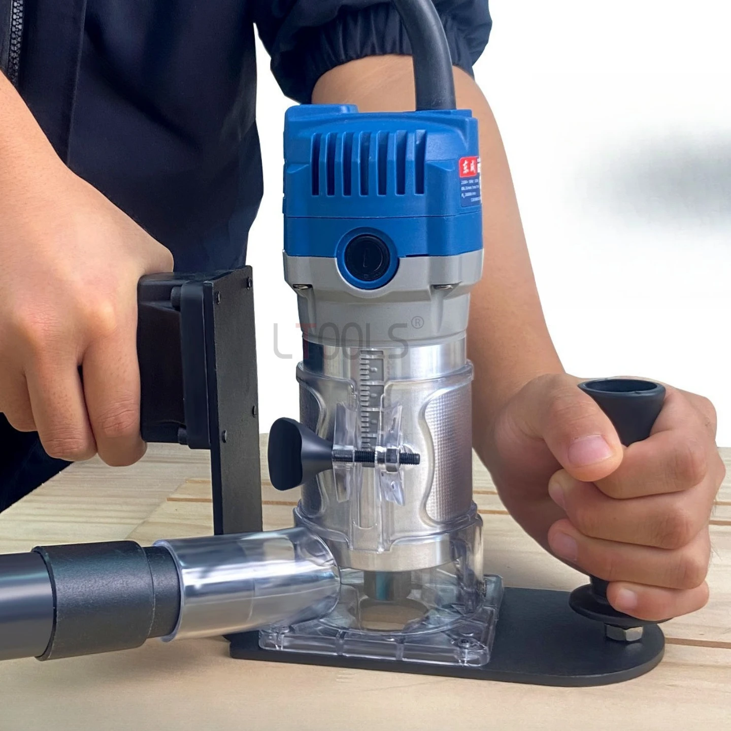 Woodworking Edge Trimming Machine Slotting Base Carbon Steel Multifunctional Trimming Bracket with Vacuum Cleaner Interface Tool