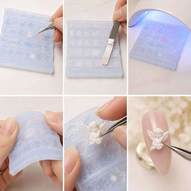 Silicone Nail Art Charm Mold Non-Toxic Durable Angel Heart Fruit Patterns for Home DIY Manicure Nail Decor Making - view 6