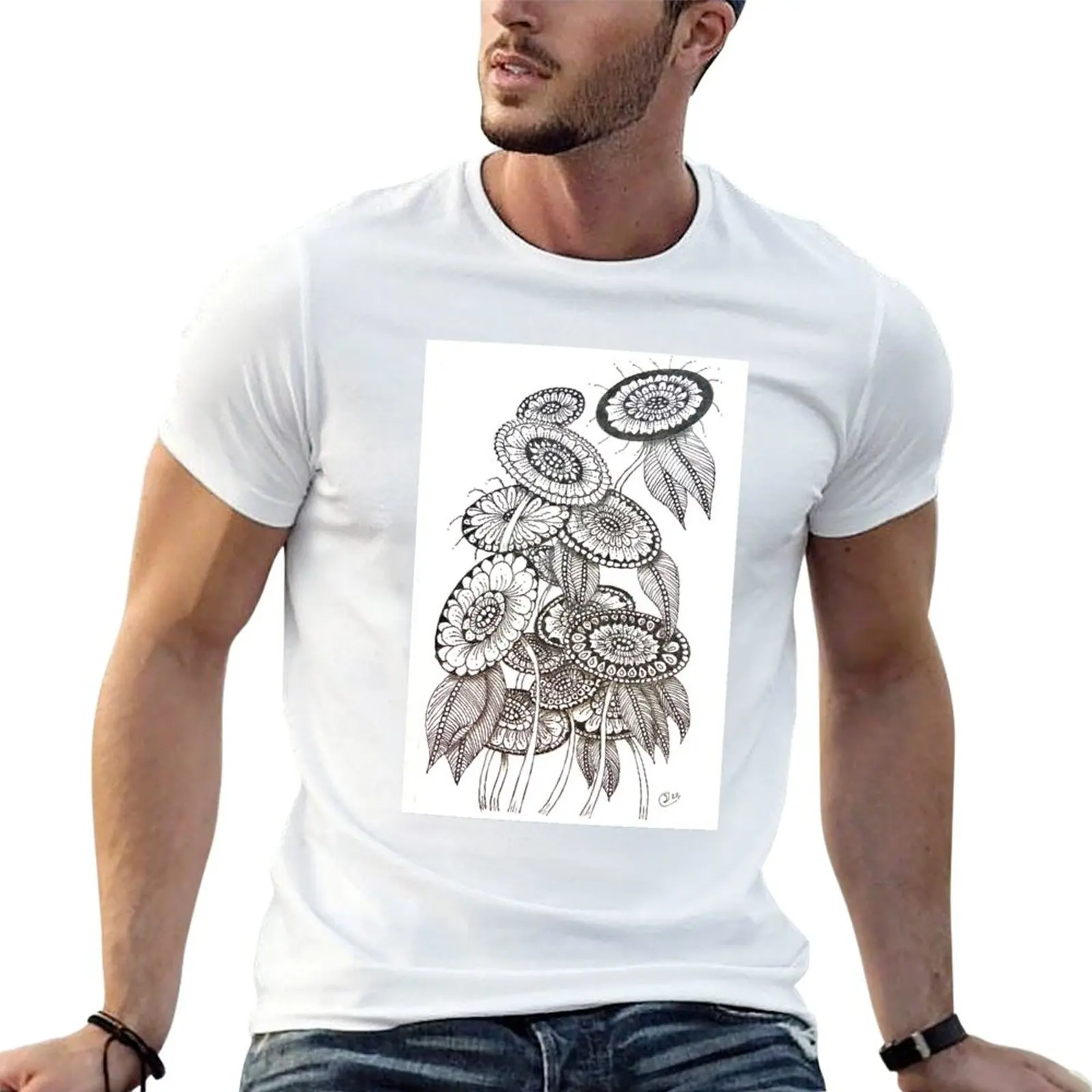 Wild Flowers - pencil and ink drawing by Steve Caddick T-Shirt funny t shirts dark humor t shirt personalised T-Shirt