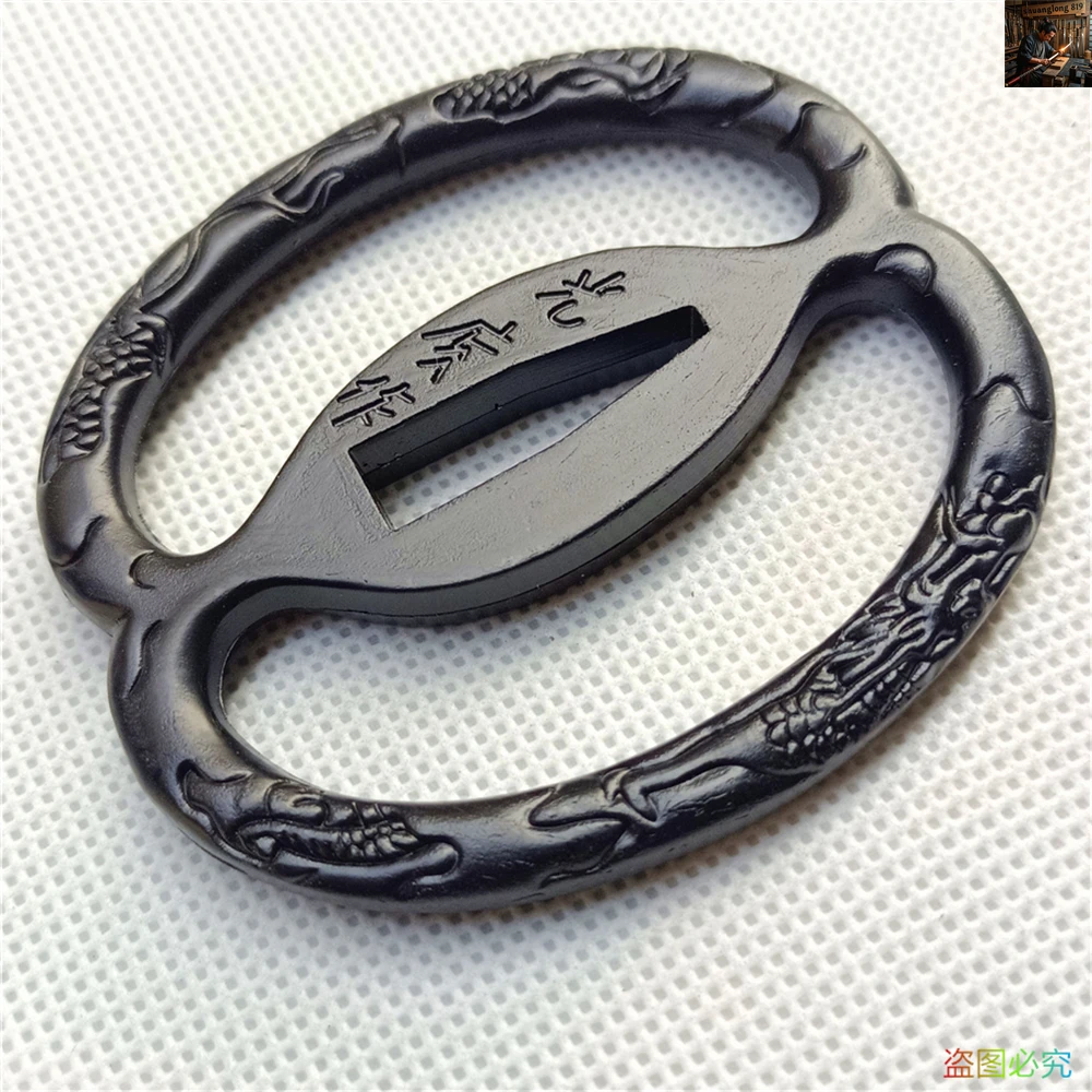 Black Alloy Carved Guard Musashi Tsuba Fitting For Japanese Wakizashi Katana Sword Handguard Part