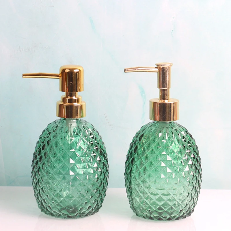 

Glass Hand Sanitizer Bottle Green Pineapple Bottle Body Wash Press 350ml Pattern Empty Pump Sub-bottling Bathroom