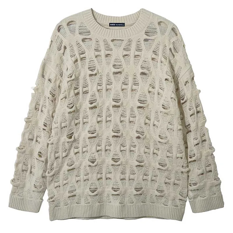 Oversized Vintage Ripped Sweater Harakuju Streetwear Pullover Jumper Casual Loose Sweaters Knitwear For Male