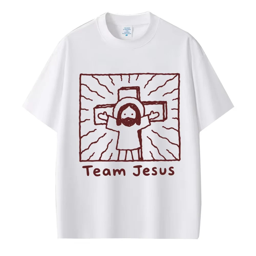 Funny Team Jesus Graphic T Shirt Men Women Fashion Vintage Christian Religious T-shirts Cartoon Oversized Cotton Casual T-shirt