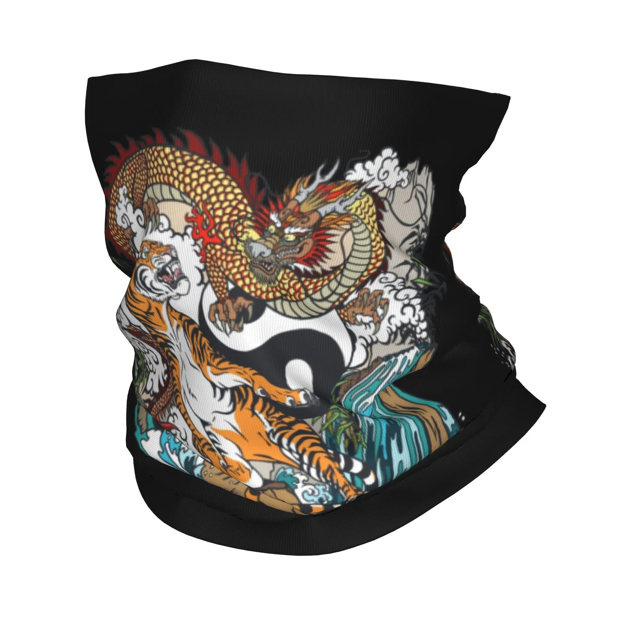 Custom Yin and Yang Symbol Bandana Neck Gaiter for Hiking Cycling Men Women Wrap Scarf Chinese Dragon and Tiger Fighter Warmer