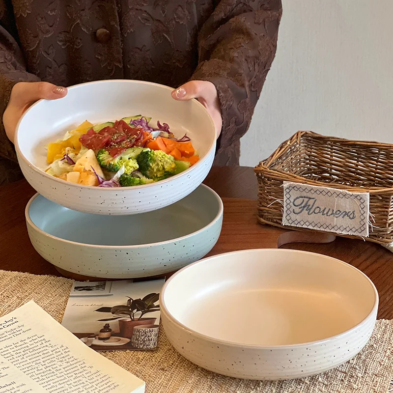 ins wind splashing ink bowl ceramic tableware household large bowl  vegetable salad plate deep plate