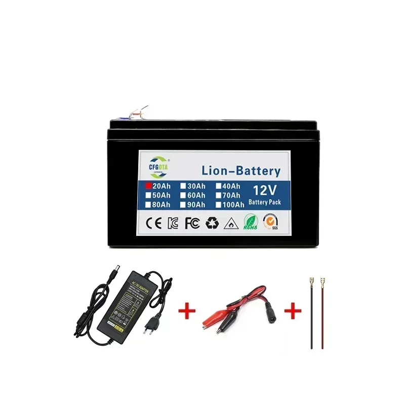 Upgraded 12v 20Ah 18650 Li Ion Battery Electric Vehicle Lithium Battery Pack 9V- 12V 25000mAh Built-in BMS 80A High Current