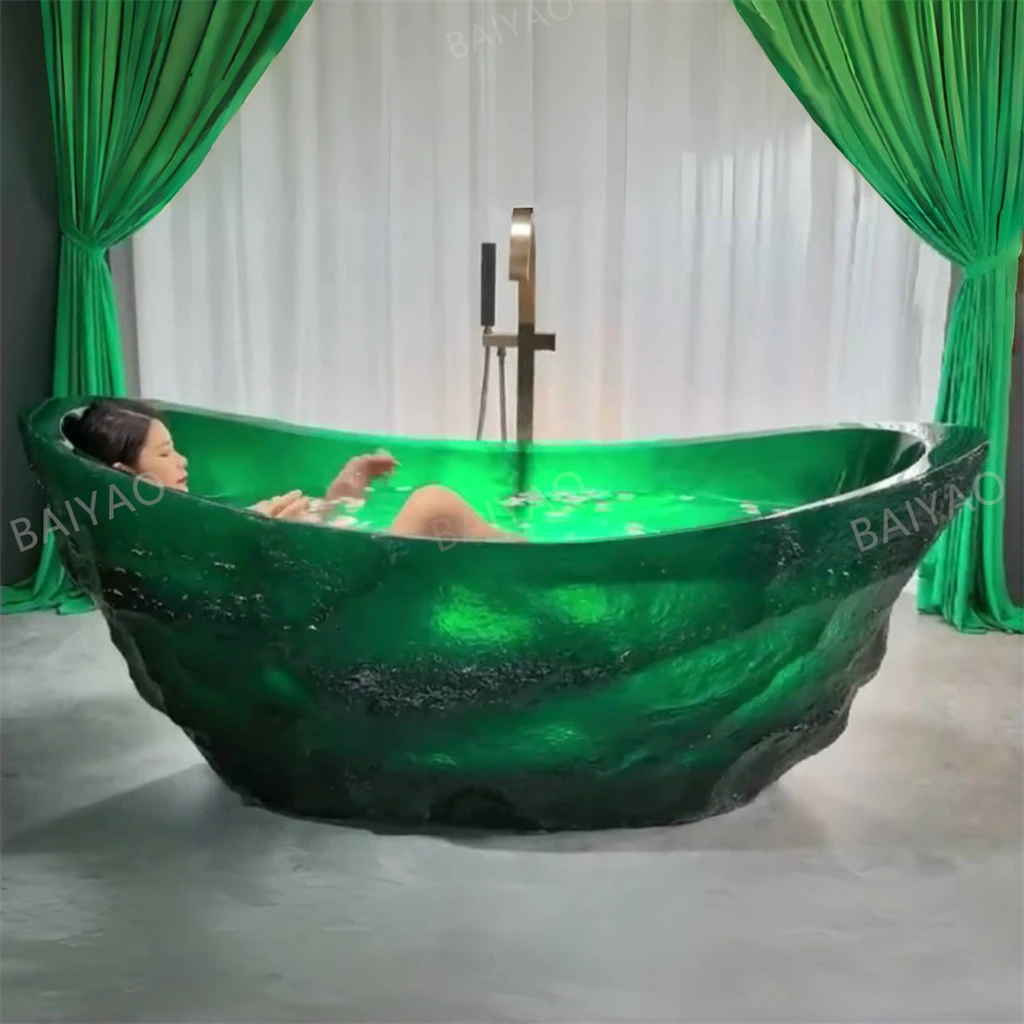 

Отдельно стоящая прозрачная акриловая ванна, прозрачная ванна, ванна из чистой смолы на 1 человека со светодиодной подсветкой для домашнего или использования в отеле
