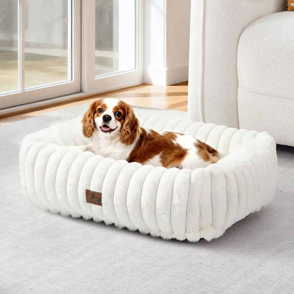 

Washable Orthopedic Corduroy Pet Bed with Removable Cover and Nonskid Bottom, Calming Puppy Bed, Cream, 25x21x7 inches