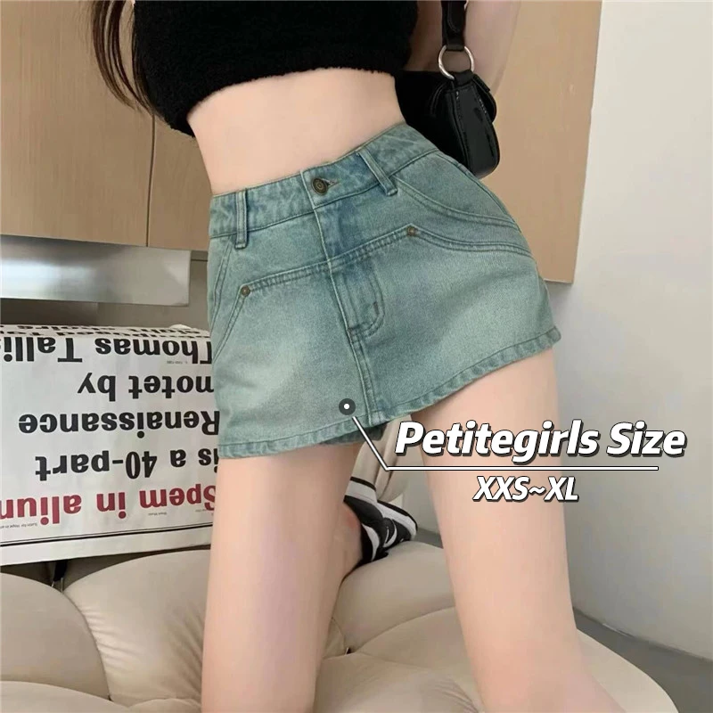 

Petitegirls Denim Culottes MIni Skirt Women Summer High Waist Design A-line Bud Design Display Highet Korean Hotsweet XXS 150cm