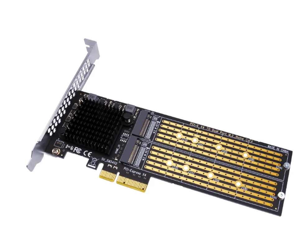 20Gbps/40Gbps PCI-E X4 to Dual Port M.2 M-Key Expansion Card for NVME 2230 2242 2260 2280 22110 SSD Adapter Card M2 Raid Card