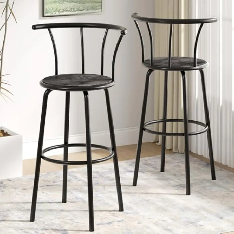 

Set of 2 Swivel Counter Barstools with Backrest Bar Height Chairs for Dining Room Kitchen Island Pub Easy Assembly