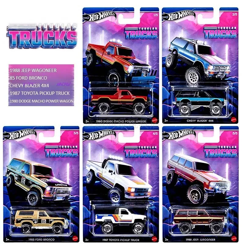 Resmi sıcak tekerlekler araba tübüler kamyon Boys oyuncaklar 1/64 Diecast Ford Bronco Toyota Pickup Jeep vagon Dodge Chevy doğum günü hediyesi