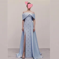 Jiayigong-Robe de soirée en satin froncé à paillettes A-Line, épaules dénudées, robes longues sur mesure, haute qualité, occasion