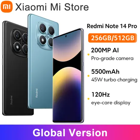 글로벌 버전 Xiaomi Redmi Note 14 Pro 스마트폰 200MP AI 카메라 NFC Helio G100-Ultra 6.67 AMOLED 디스플레이 5500mAh 배터리