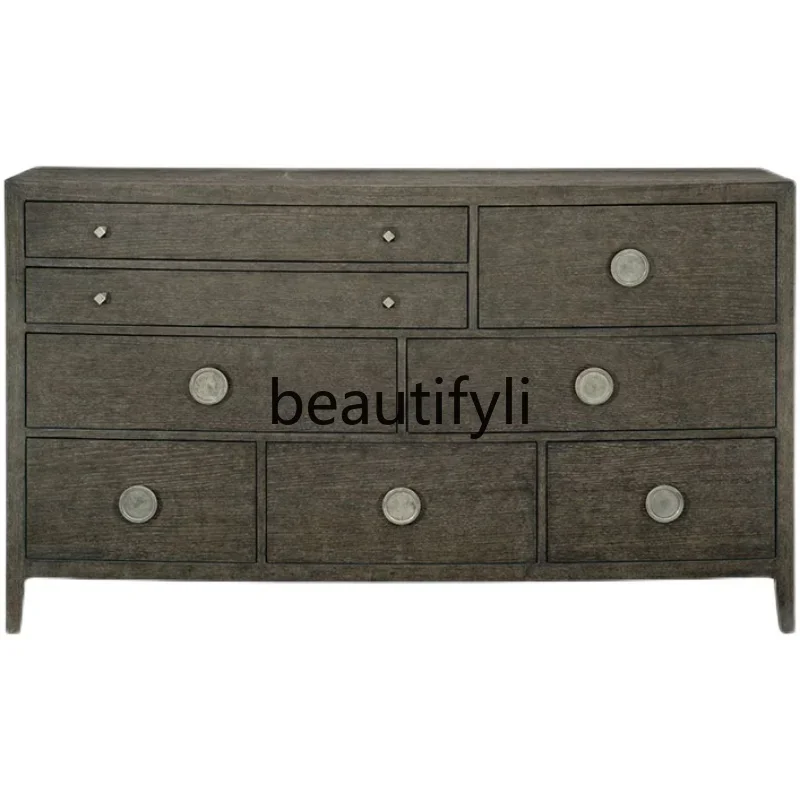 

Vintage French solid wood chest, bedroom TV cabinet, American drawer storage cabinet, dresser