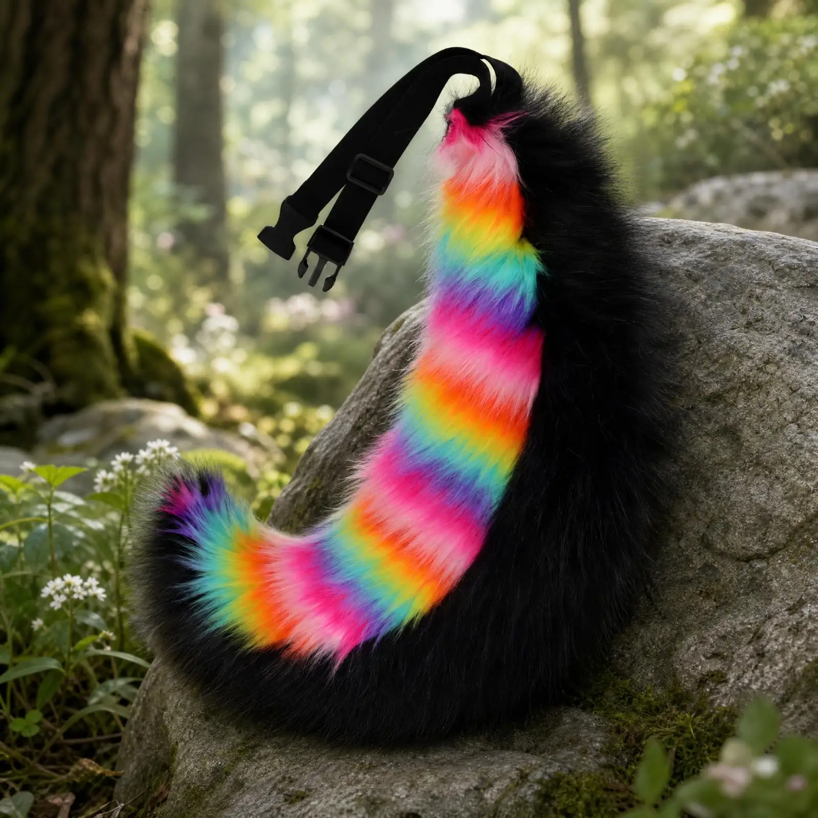 Furry Fox Tail Prop for Cosplay Costume with Adjustable Strap Plush Animal Tail Accessory for Themed Party Fun
