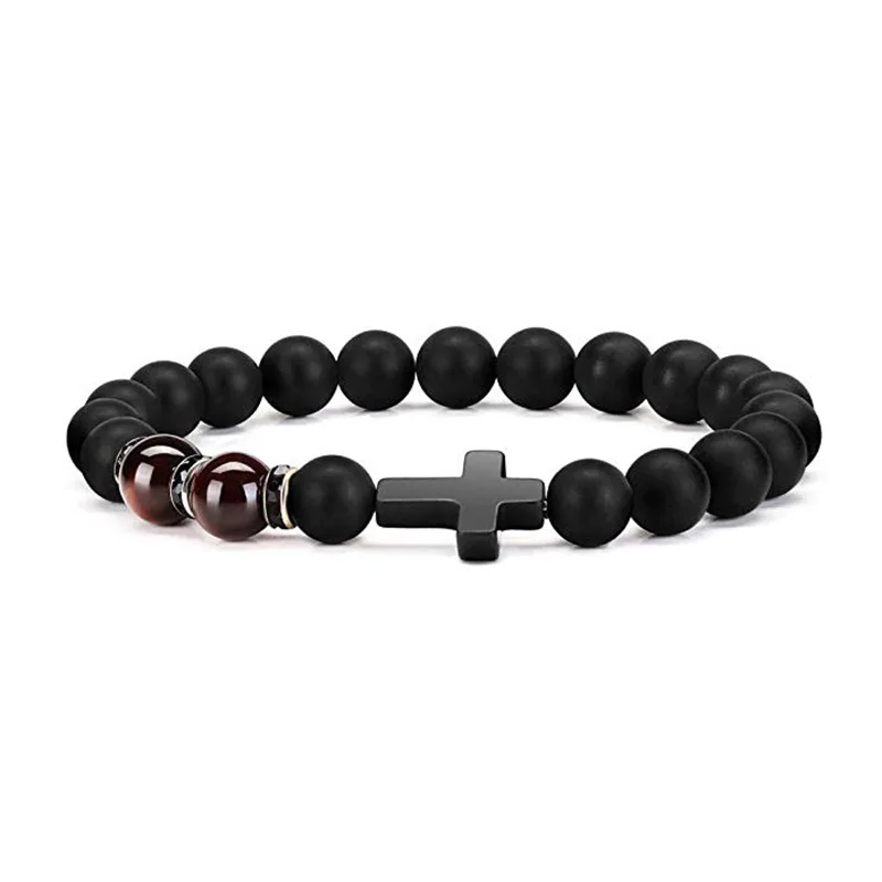 

Cross Imitation Obsidian Nature Tiger Eye Stone Bracelet For Men Women Handmade Beads Bracelet Jewelry Pendant Charms Bracelet