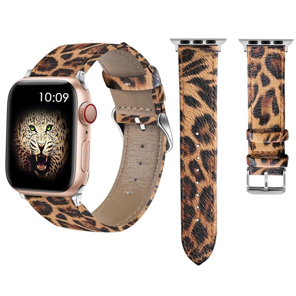 Women Leopard Print Leather Strap for Apple watch band 49mm 45mm 44mm 42mm 38mm 40mm Bracelet for iwatch 9 8 7 6 5 4 se Ultra 2