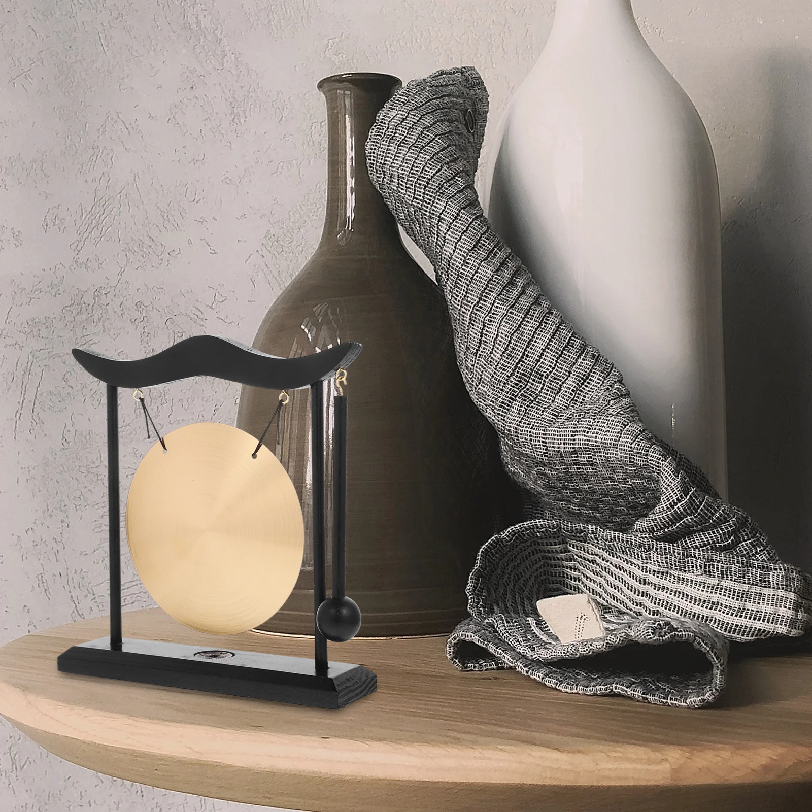 

Copper Gong Desktop Bell Meditation Zen Table Ornament Chinese Decor Living Room Centerpiece Office Blessing Gift