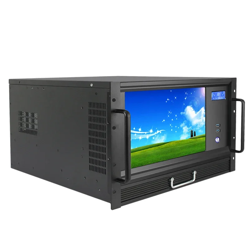 Rackmount 6U 19inch Industrial PC Server Cases with HD Touch Screen EATX Server Chassis with ATX PSU VGA